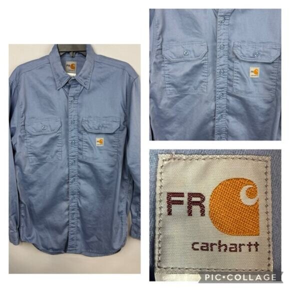 Carhartt FR Long Sleeve Button Up Flame Resistant Shirt Sz M Long Sleeve Blue - Picture 1 of 12
